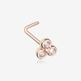 Rose Gold Sparkle Trinity L-Shaped Nose Ring-Clear Gem
