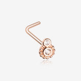 Rose Gold Steampunk Sparkle Gear L-Shaped Nose Ring-Clear Gem