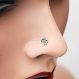 Detail View 1 of Rose Gold Bali Flower Turquoise L-Shaped Nose Ring-Turquoise