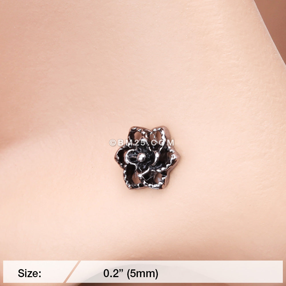 Detail View 2 of Camellia Flower Filigree Icon Nose Stud Ring-Steel