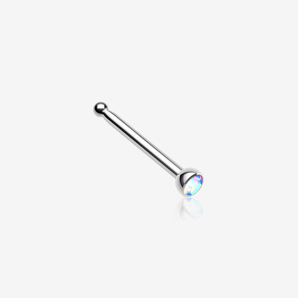 Tiny 22g Opal Nose Ring, Cork Screw, Press Fit, 316L Surgical Steel, Multicolor - Vital Body Jewelry Aurora Borealis