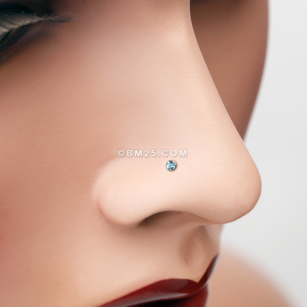 Detail View 1 of Press Fit Gem Top Steel Nose Stud Ring-Aqua
