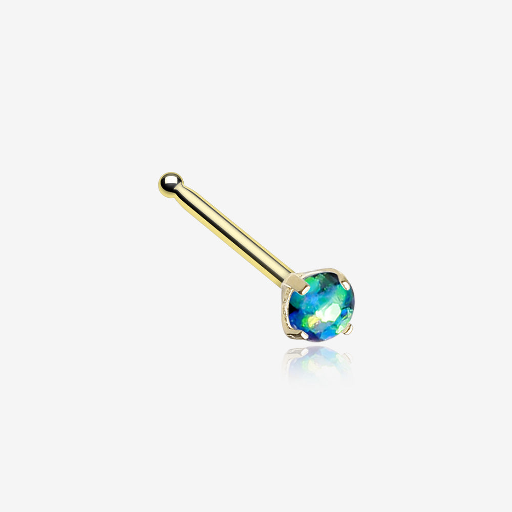 Lavari Jewelers Women's 2 MM Created Blue Opal Curve Stud Nose Ring, 14K  Yellow Gold, 20 Gauge