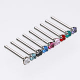 Detail View 2 of Prong Set Gem Top Steel Nose Stud Ring-Fuchsia