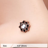 Detail View 2 of Rose Gold Lotus Flower Filigree Sparkle Icon Nose Stud Ring-Clear Gem