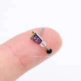 Detail View 2 of Cute Boba Tapioca Drink Sparkle Dangle Nose Stud Ring-Black