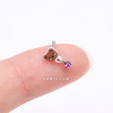 Detail View 2 of Adorable Teddy Bear Sparkle Dangle Nose Stud Ring-Pink