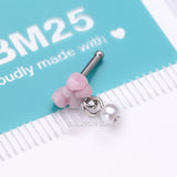 Detail View 4 of Kawaii Pop Fluffy Bow-Tie Pearlescent Dangle Nose Stud Ring-Pink/White