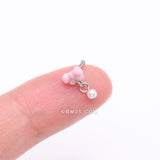 Detail View 2 of Kawaii Pop Fluffy Bow-Tie Pearlescent Dangle Nose Stud Ring-Pink/White