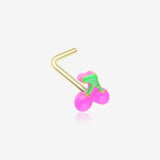 Golden Kawaii Pop Juicy Pink Cherry L-Shaped Nose Ring