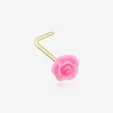 Golden Pink Blossom Rose L-Shaped Nose Ring