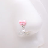 Detail View 1 of Kawaii Pop Fluffy Bow-Tie Pearlescent Dangle L-Shaped Nose Ring-Pink/White
