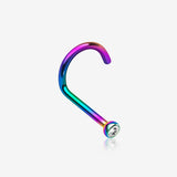 Colorline Press Fit Gem Top Nose Screw Ring-Rainbow/Clear