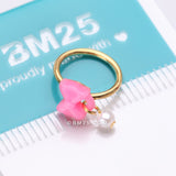 Detail View 3 of Golden Kawaii Pop Bow-Tie Pearl Dangle Bendable Hoop Ring-Pink/White