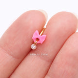 Detail View 2 of Golden Kawaii Pop Bow-Tie Pearl Dangle Bendable Hoop Ring-Pink/White