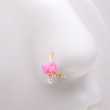 Detail View 1 of Golden Kawaii Pop Bow-Tie Pearl Dangle Bendable Hoop Ring-Pink/White
