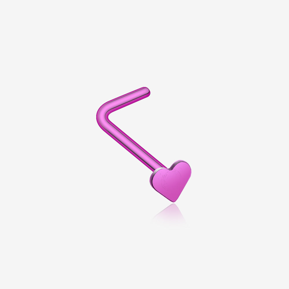 Colorline Steel Heart L-Shaped Nose Ring-Purple