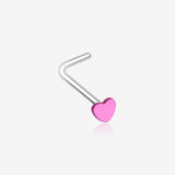 Vibrant Enamel Heart L-Shaped Nose Ring-Pink