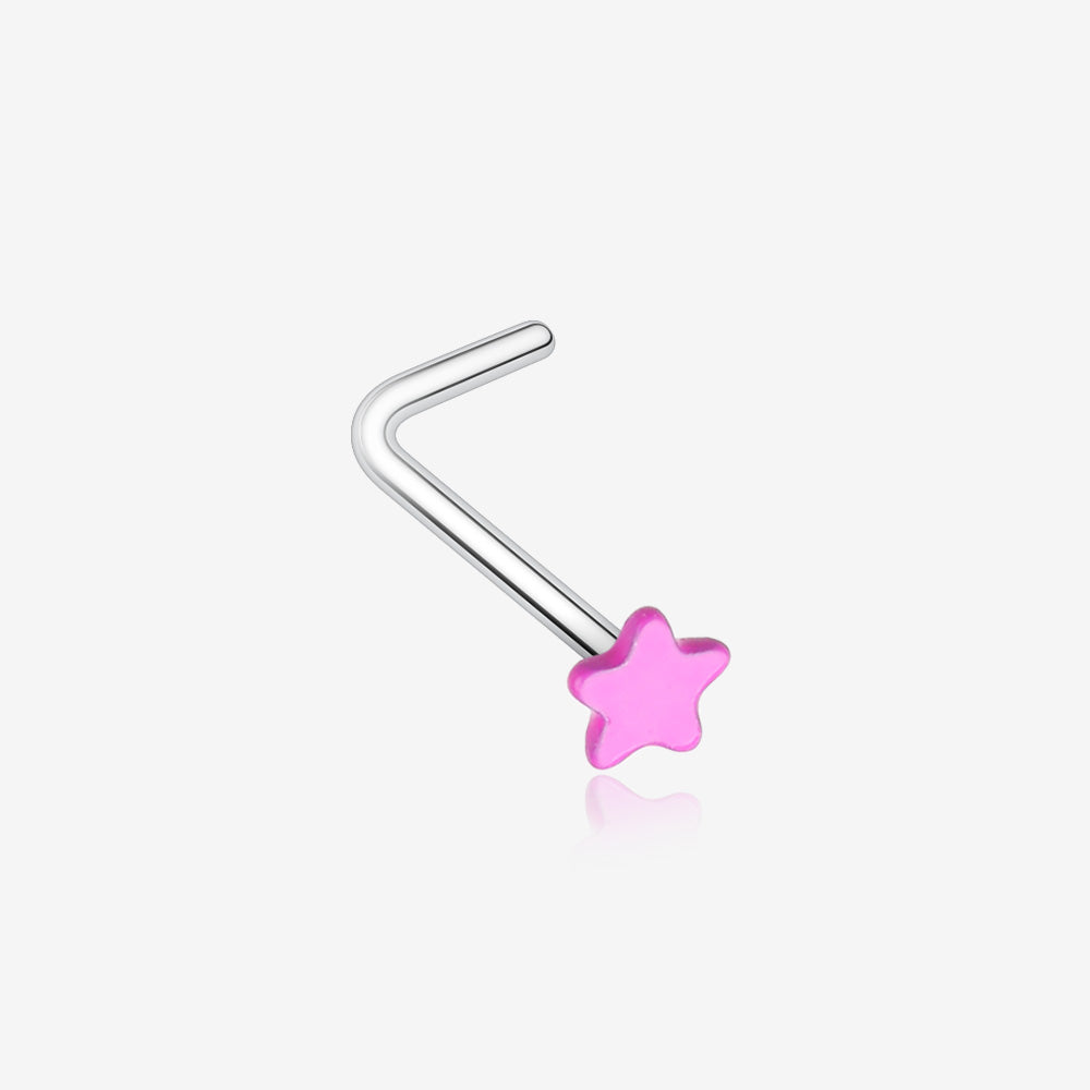 Vibrant Enamel Star L-Shaped Nose Ring-Pink