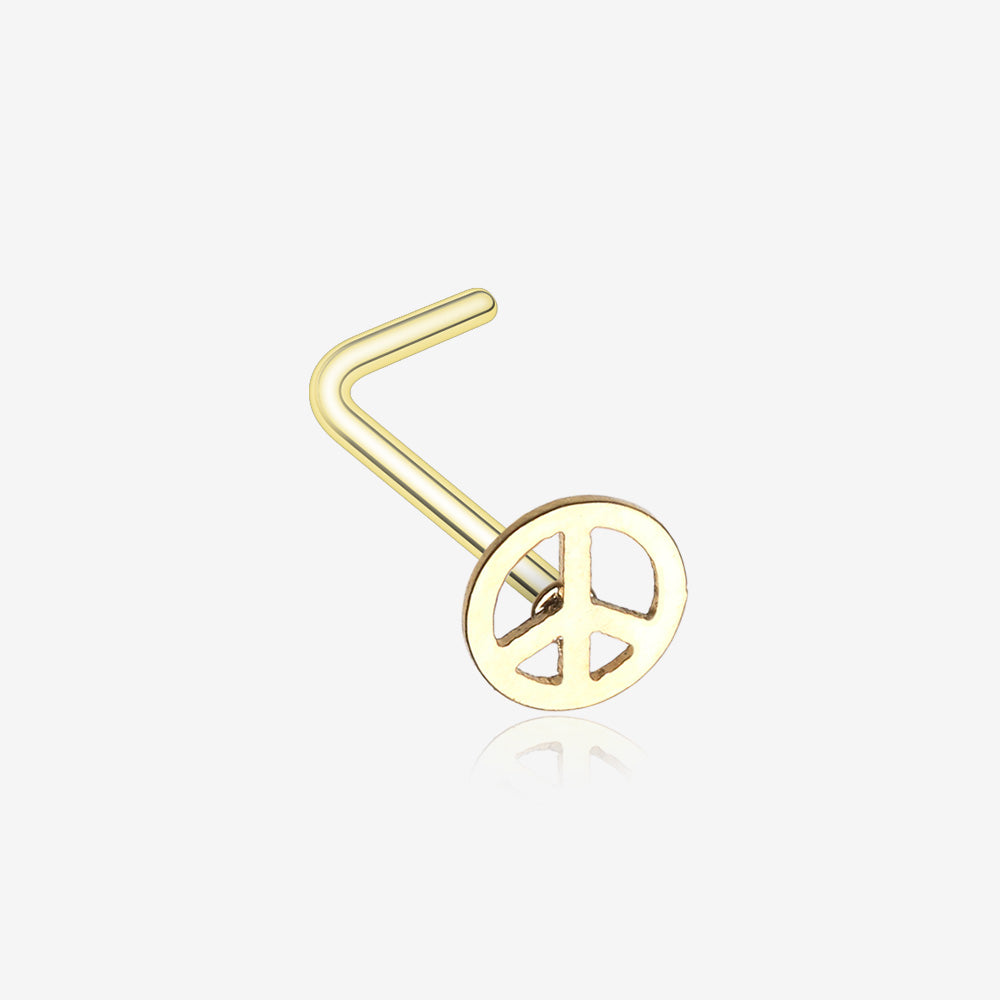 Golden Peace Icon L-Shaped Nose Ring-Gold