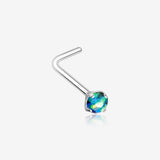 Opal Sparkle Prong Set L-Shaped Nose Ring-Black