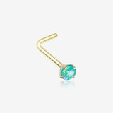 Golden Opal Sparkle Prong Set L-Shaped Nose Ring