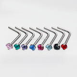 Detail View 2 of Prong Set Gem Top Steel L-Shaped Nose Ring-Fuchsia