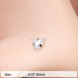 Detail View 2 of Golden Heart Prong Set Gem Top L-Shaped Nose Ring-Clear Gem