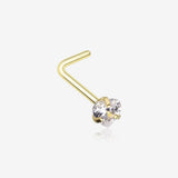 Golden Heart Prong Set Gem Top L-Shaped Nose Ring