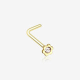 Golden Flower Icon Sparkle L-Shaped Nose Ring-Clear Gem