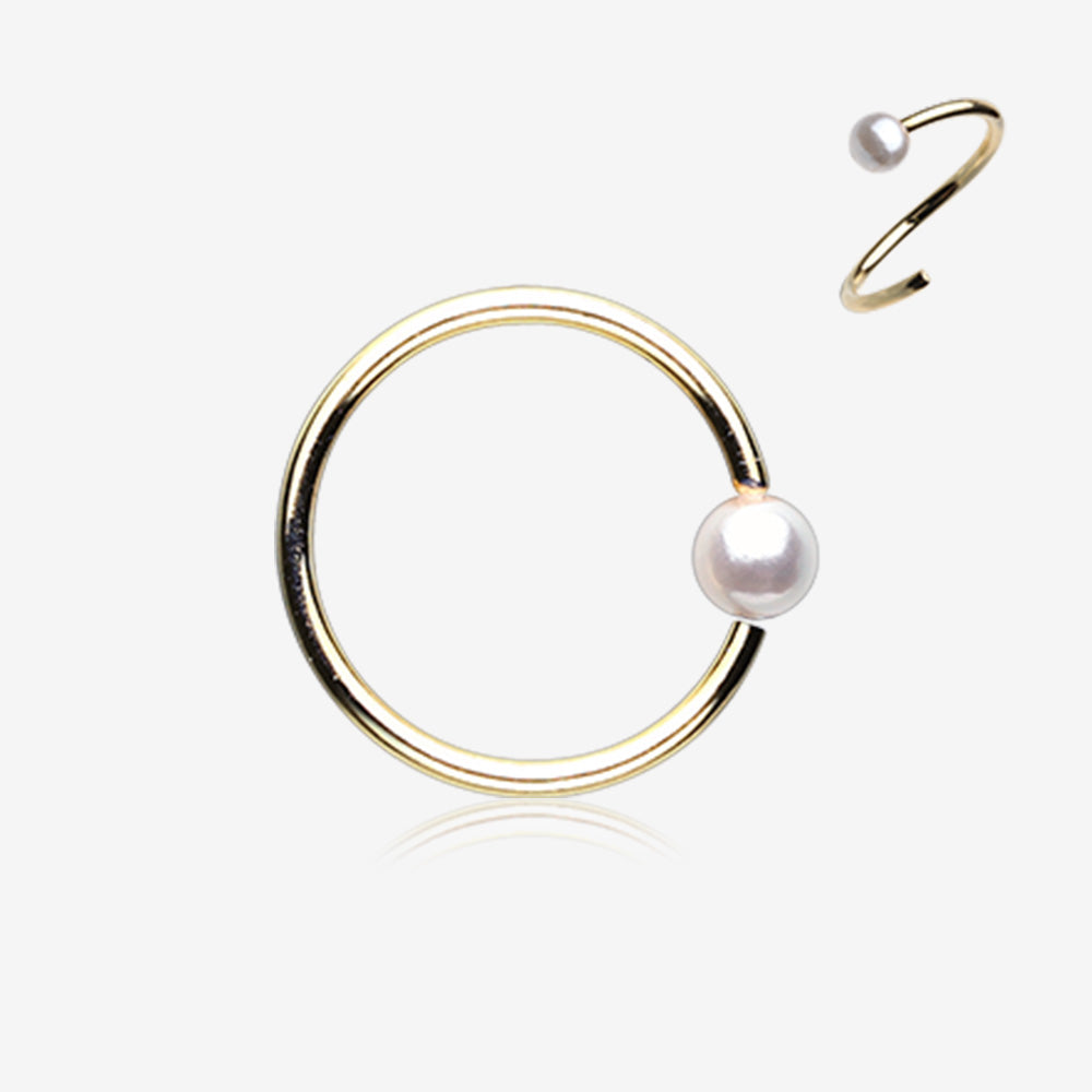 Golden Pearl Bead Bendable Nose Hoop-White