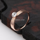 Detail View 2 of Rose Gold Triple Stacked Design Sparkle Bendable Hoop Ring-Clear Gem