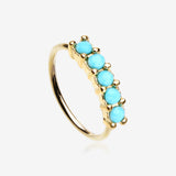 Golden Turquoise Multi Beads Princess Prong Bendable Hoop Ring-Turquoise