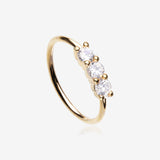 Golden Triple Gem Princess Prong Sparkles Bendable Hoop Ring