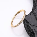 Detail View 1 of Golden Brilliant Sparkle Gems Lined Seamless Clicker Hoop Nose Ring-Clear Gem