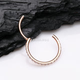 Detail View 2 of Rose Gold Brilliant Sparkle Gems Lined Seamless Clicker Hoop Nose Ring-Clear Gem