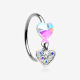 Aurora Prism Heart Sparkle Dangle Bendable Hoop Ring-Aurora Borealis