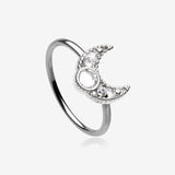 Lacey Crescent Moon Sparkle Bendable Hoop Ring-Clear Gem