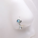 Detail View 1 of Iridescent Sun and Crescent Moon Sparkle Dangle Bendable Hoop Ring-Clear Gem/Aqua