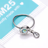 Detail View 3 of Iridescent Sun and Crescent Moon Sparkle Dangle Bendable Hoop Ring-Clear Gem/Aqua