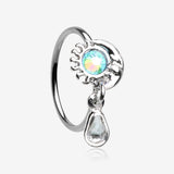 Iridescent Sun and Crescent Moon Sparkle Dangle Bendable Hoop Ring