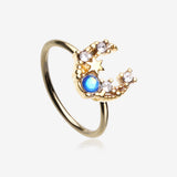 Golden Mystic Opalescent Crescent Moon and Star Sparkle Bendable Hoop Ring