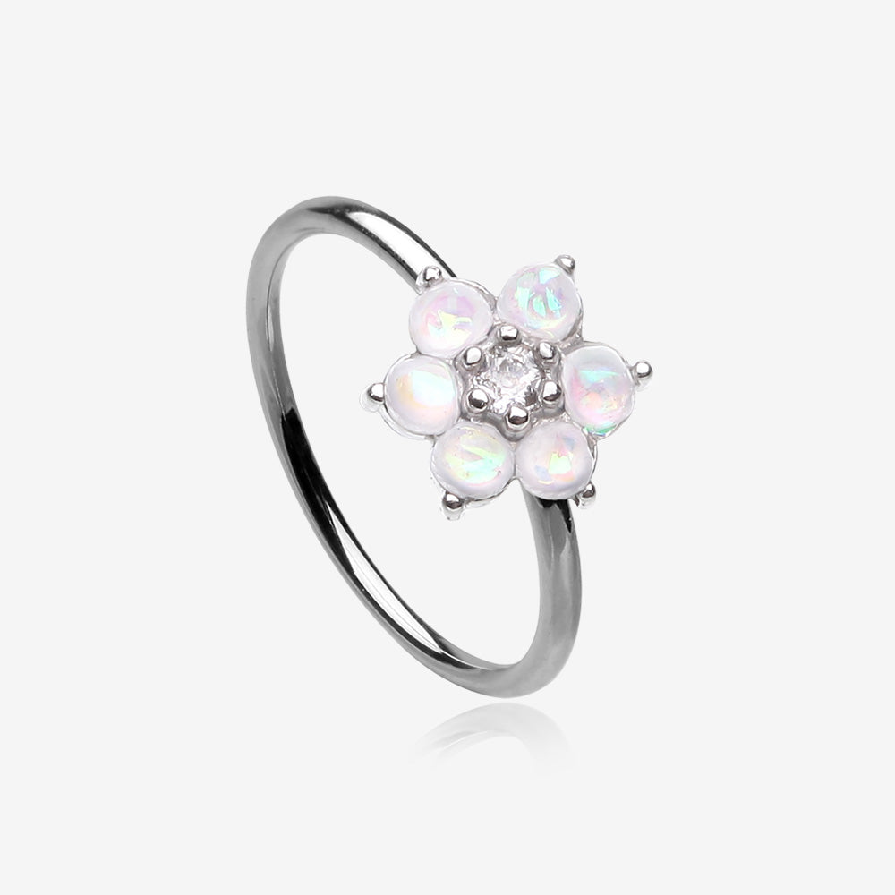 Opalescent Sparkle Spring Flower Bendable Hoop Ring-Clear Gem/White