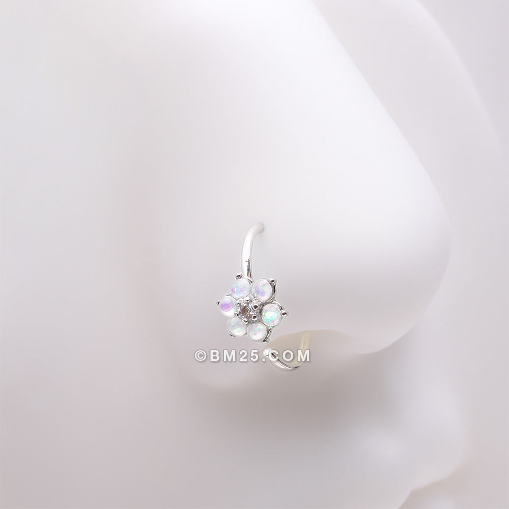 Detail View 1 of Opalescent Sparkle Spring Flower Bendable Hoop Ring-Clear Gem/White