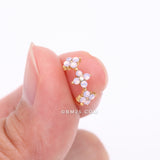 Detail View 2 of Golden Pink Flower Trio Sparkle Bendable Hoop Ring-Rose Water Opal/Aurora Borealis