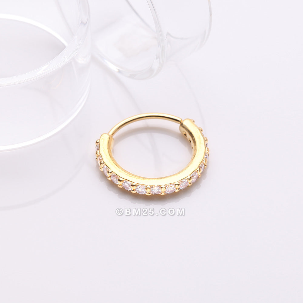 Detail View 1 of Golden Brilliant Sparkle Gems Lined Steel Bendable Hoop Ring-Clear Gem