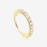 Golden Brilliant Sparkle Gems Lined Steel Bendable Hoop Ring-Clear Gem