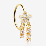 Golden Sparkle Flower Dangle Gem Drop Bendable Hoop Ring-Clear Gem
