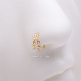 Detail View 1 of Golden Sparkle Flower Dangle Gem Drop Bendable Hoop Ring-Clear Gem