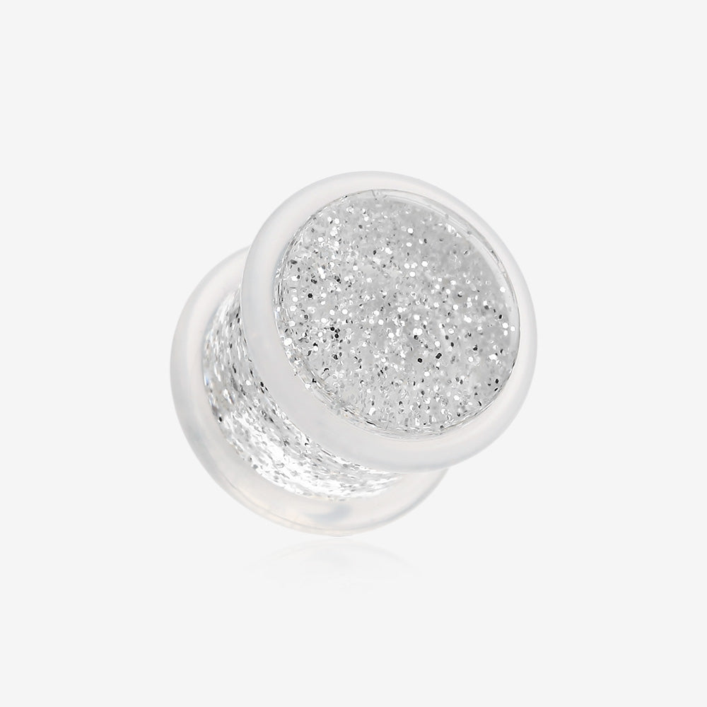 A Pair of Glitter Shimmer Acrylic Regs Ear Gauge Plug-Clear Gem